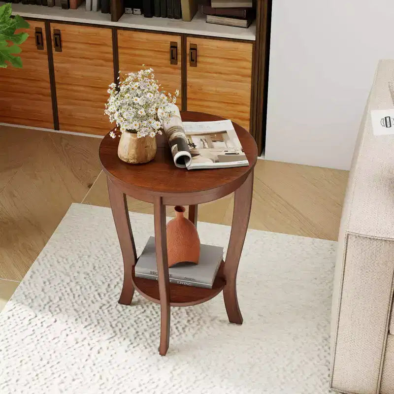 Costway Lot de 2 tables d'appoint rondes à 2 niveaux de 45,7 cm, compactes, pour canapé, table de chevet avec étagère de rangement, expresso/blanc