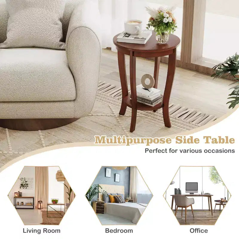 Costway Lot de 2 tables d'appoint rondes à 2 niveaux de 45,7 cm, compactes, pour canapé, table de chevet avec étagère de rangement, expresso/blanc