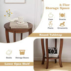 Costway Lot de 2 tables d'appoint rondes à 2 niveaux de 45,7 cm, compactes, pour canapé, table de chevet avec étagère de rangement, expresso/blanc