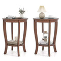 Costway 2 PCS 2-Tier End Table 18'' Round Compact Sofa Side Nightstand with Storage Shelf Espresso/White