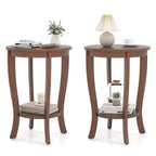 Costway 2 PCS 2-Tier End Table 18'' Round Compact Sofa Side Nightstand with Storage Shelf Espresso/White
