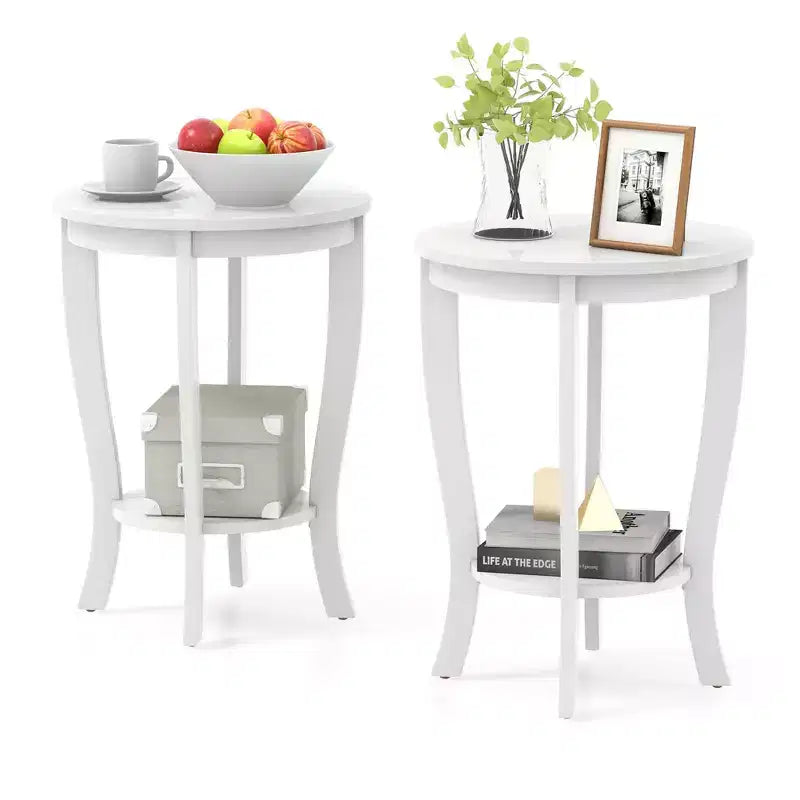 Costway Lot de 2 tables d'appoint rondes à 2 niveaux de 45,7 cm, compactes, pour canapé, table de chevet avec étagère de rangement, expresso/blanc