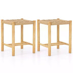 Costway Dining Stool Set of 2/4 18'' Backless with Rubber Wood Frame Woven Paper Seat Kitchen