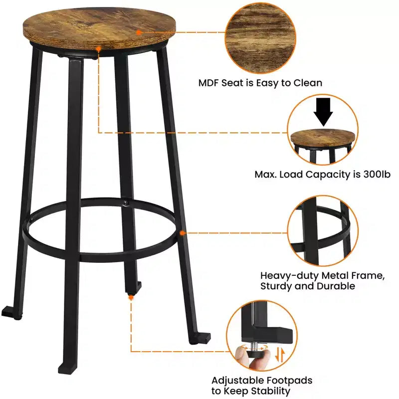 Yaheetech Lot de 2 tabourets de bar hauteur 75 cm, sans dossier, structure métallique