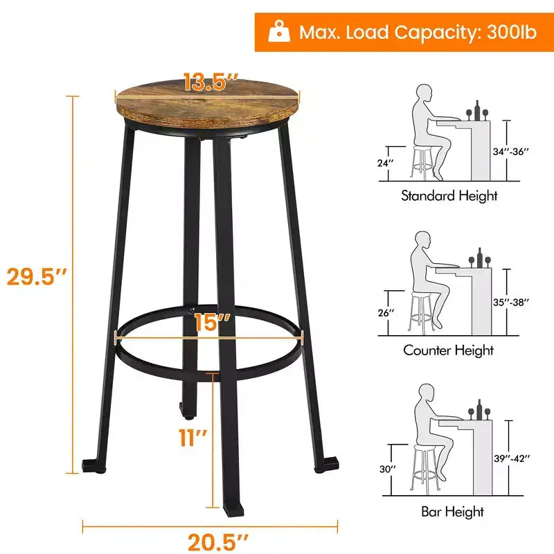 Yaheetech Lot de 2 tabourets de bar hauteur 75 cm, sans dossier, structure métallique