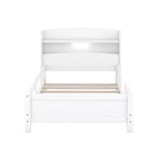 Lit plateforme en bois avec lumières LED intégrées, tête de lit de rangement et barrières de sécurité - ModernLuxe