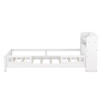 Lit plateforme en bois avec lumières LED intégrées, tête de lit de rangement et barrières de sécurité - ModernLuxe