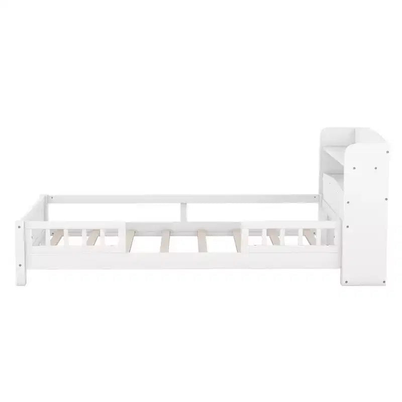 Lit plateforme en bois avec lumières LED intégrées, tête de lit de rangement et barrières de sécurité - ModernLuxe