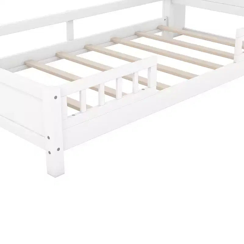Lit plateforme en bois avec lumières LED intégrées, tête de lit de rangement et barrières de sécurité - ModernLuxe