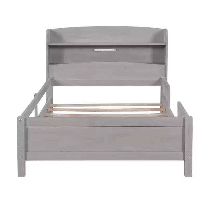 Lit plateforme en bois avec lumières LED intégrées, tête de lit de rangement et barrières de sécurité - ModernLuxe