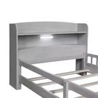 Lit plateforme en bois avec lumières LED intégrées, tête de lit de rangement et barrières de sécurité - ModernLuxe