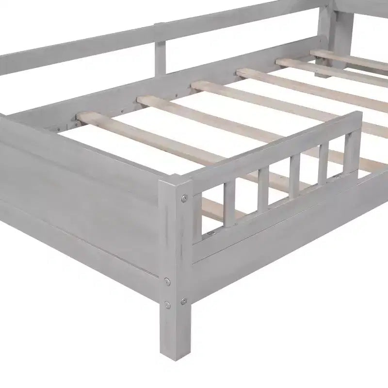 Lit plateforme en bois avec lumières LED intégrées, tête de lit de rangement et barrières de sécurité - ModernLuxe