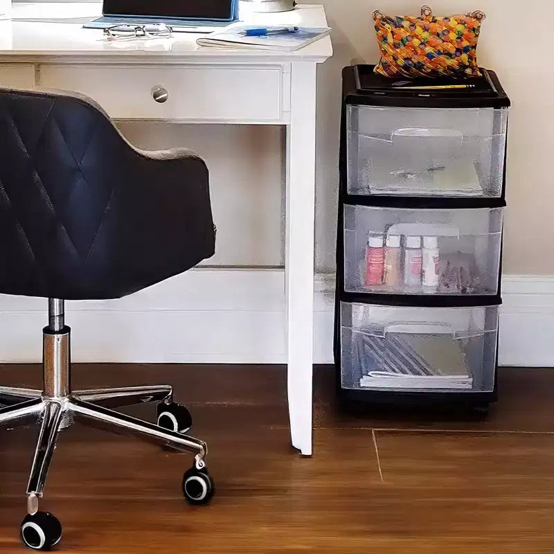 Tour de rangement Homz en plastique à 3 tiroirs, taille moyenne, tiroirs transparents et cadre noir (paquet de 2)