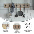 Étagère de rangement murale en pin Merrick Lane de 34 pouces avec crochets de suspension, pour entrée, cuisine, salle de bain