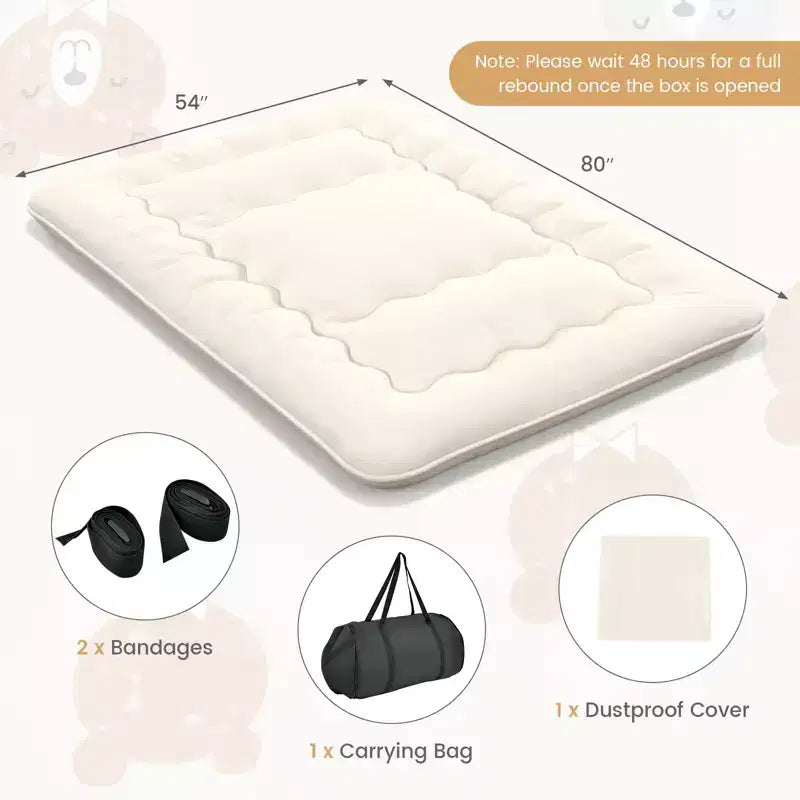 Costway Matelas Futon Complet/King/Queen/Double Tatami Japonais Portable Housse Lavable Sac de Transport Beige