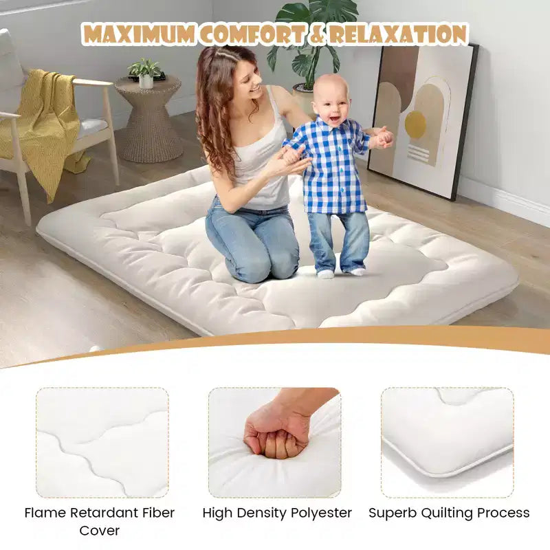 Costway Matelas Futon Complet/King/Queen/Double Tatami Japonais Portable Housse Lavable Sac de Transport Beige