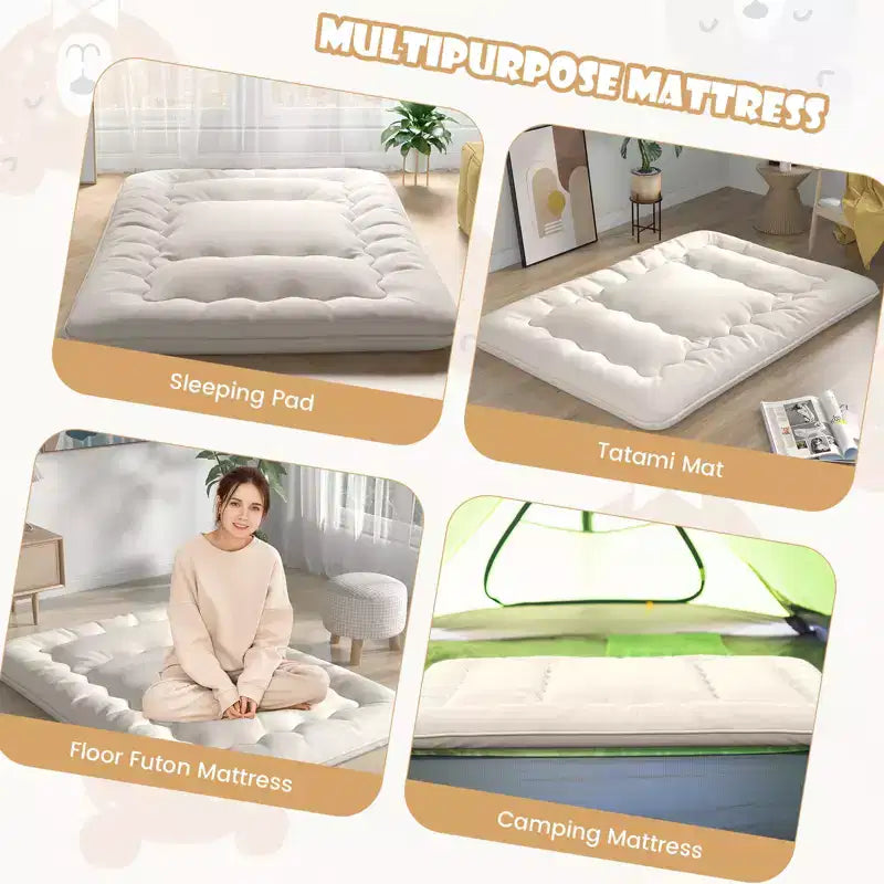 Costway Matelas Futon Complet/King/Queen/Double Tatami Japonais Portable Housse Lavable Sac de Transport Beige