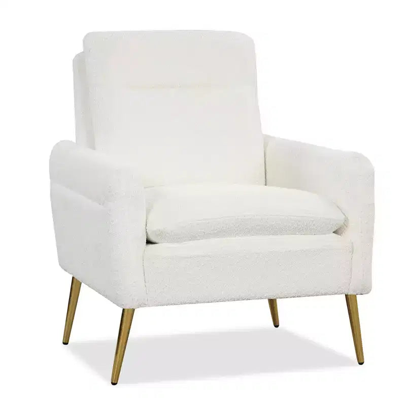 Costway Modern Accent Chair Upholstered Armchair w/ Tapered Metal Legs White