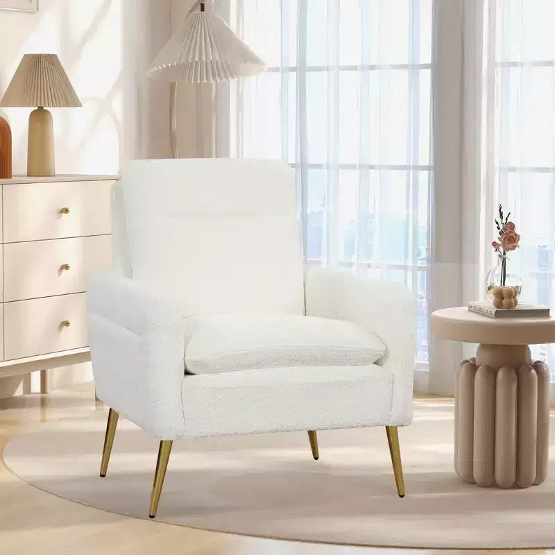 Costway Fauteuil moderne avec accoudoirs rembourrés et pieds fuselés en métal blanc