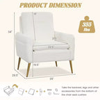 Costway Fauteuil moderne avec accoudoirs rembourrés et pieds fuselés en métal blanc
