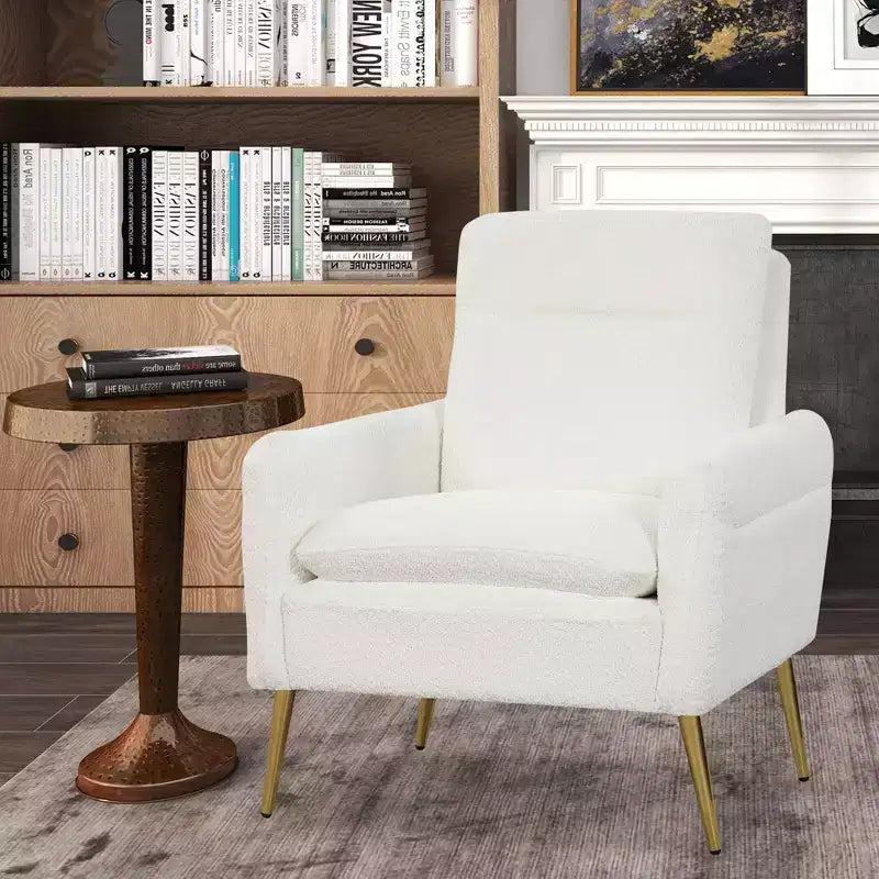 Costway Fauteuil moderne avec accoudoirs rembourrés et pieds fuselés en métal blanc