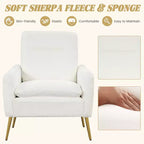 Costway Fauteuil moderne avec accoudoirs rembourrés et pieds fuselés en métal blanc