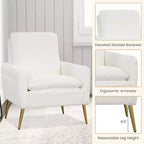 Costway Fauteuil moderne avec accoudoirs rembourrés et pieds fuselés en métal blanc