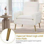Costway Fauteuil moderne avec accoudoirs rembourrés et pieds fuselés en métal blanc