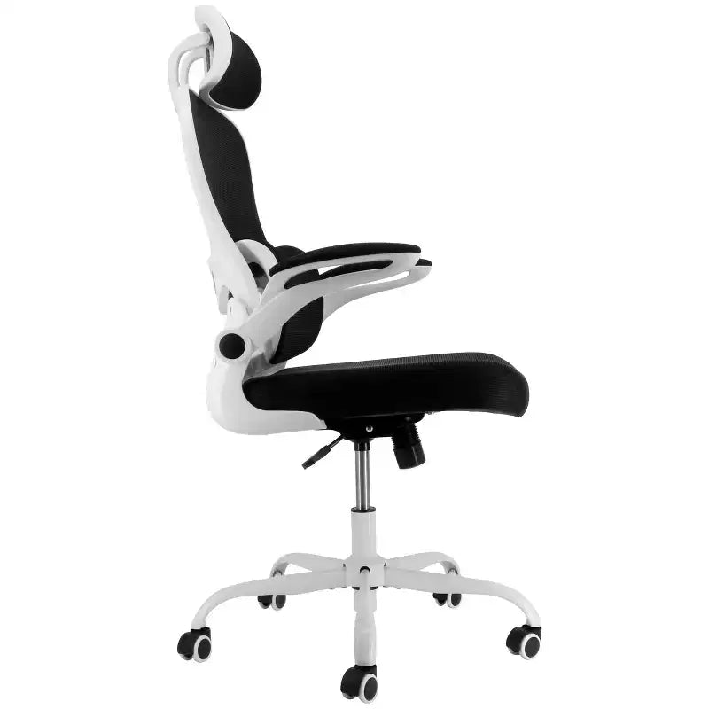Chaise de bureau Elama à dossier haut, en maille et tissu, avec base en métal et appuie-tête réglable