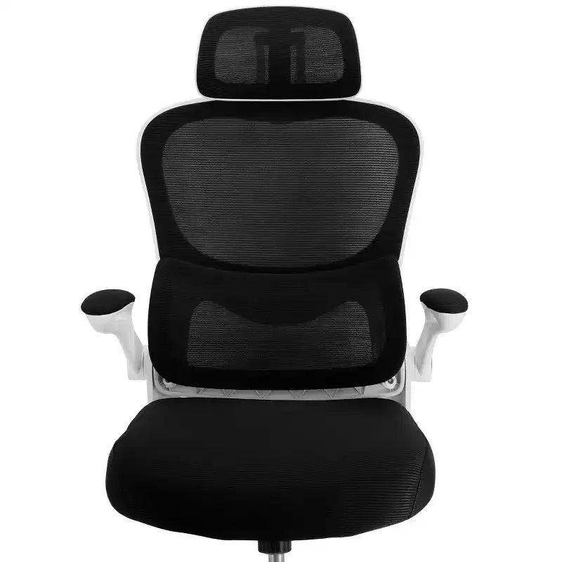 Chaise de bureau Elama à dossier haut, en maille et tissu, avec base en métal et appuie-tête réglable