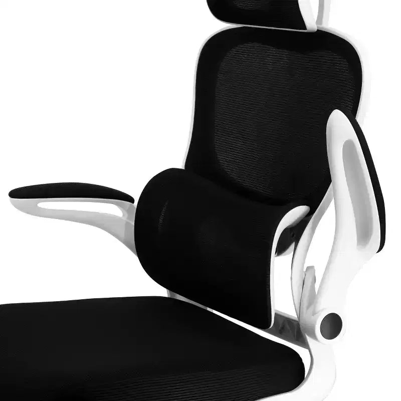 Chaise de bureau Elama à dossier haut, en maille et tissu, avec base en métal et appuie-tête réglable