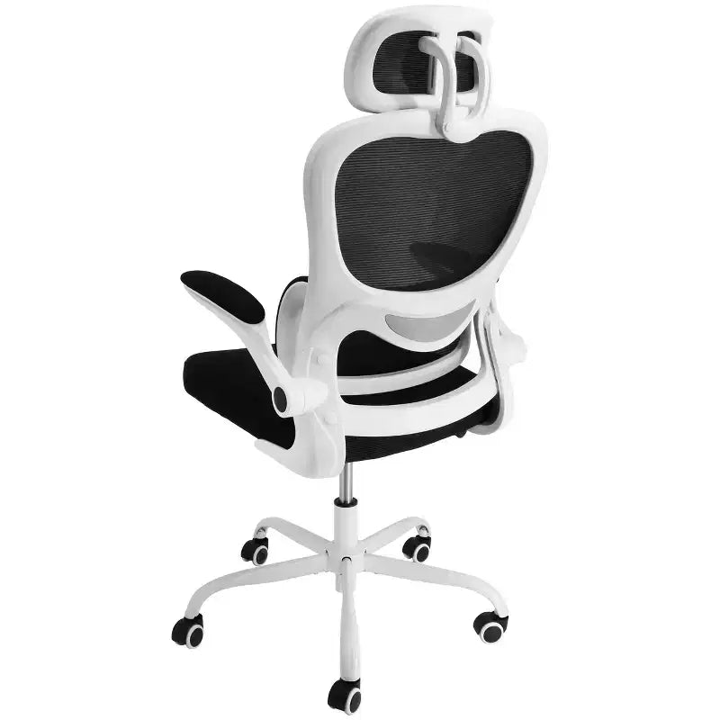 Chaise de bureau Elama à dossier haut, en maille et tissu, avec base en métal et appuie-tête réglable