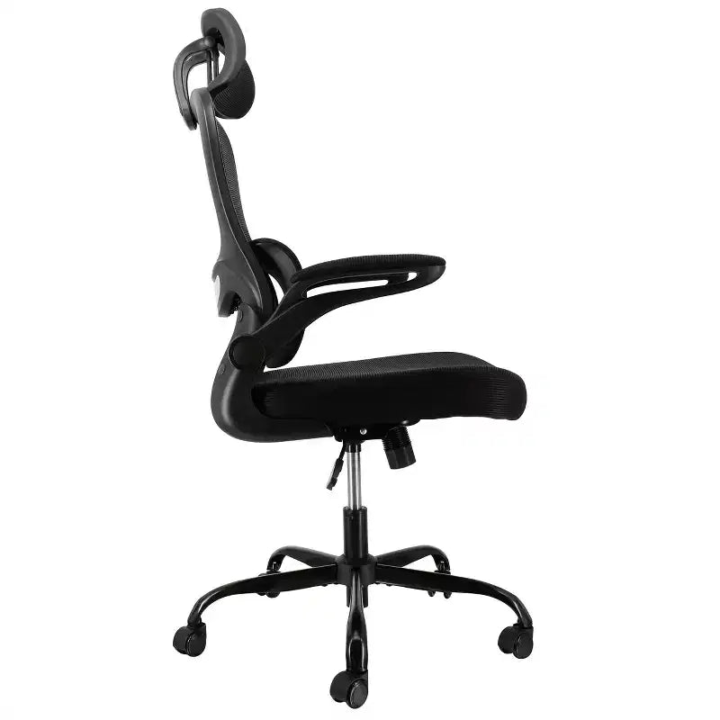 Chaise de bureau Elama à dossier haut, en maille et tissu, avec base en métal et appuie-tête réglable
