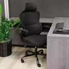 Chaise de bureau Elama à dossier haut, en maille et tissu, avec base en métal et appuie-tête réglable
