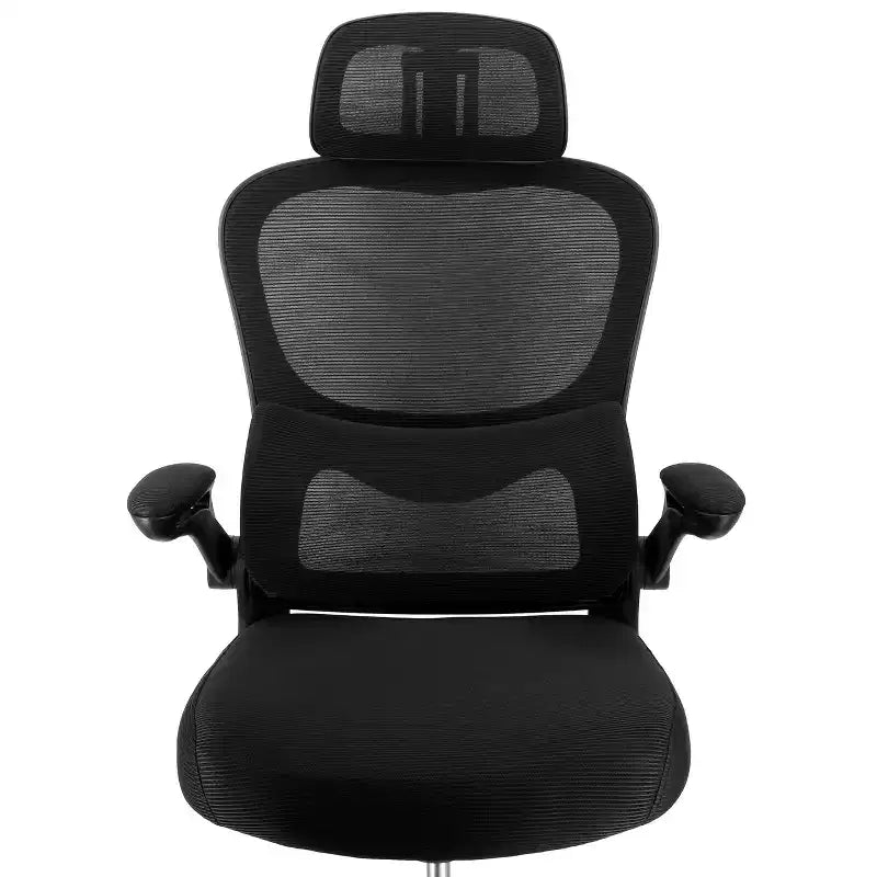 Chaise de bureau Elama à dossier haut, en maille et tissu, avec base en métal et appuie-tête réglable