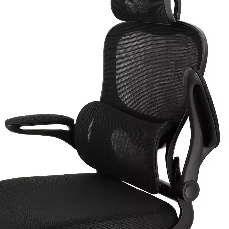 Chaise de bureau Elama à dossier haut, en maille et tissu, avec base en métal et appuie-tête réglable