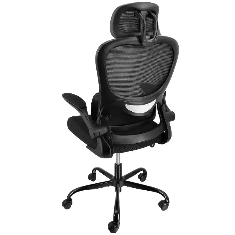 Chaise de bureau Elama à dossier haut, en maille et tissu, avec base en métal et appuie-tête réglable