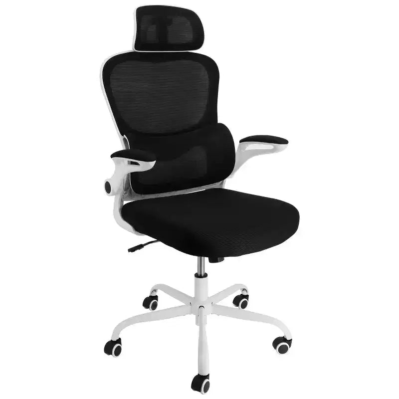 Chaise de bureau Elama à dossier haut, en maille et tissu, avec base en métal et appuie-tête réglable