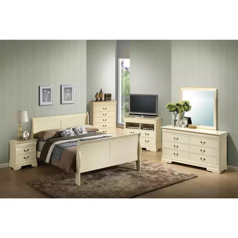 Lit traîneau complet Louis Philippe Passion Furniture avec haut pied de lit