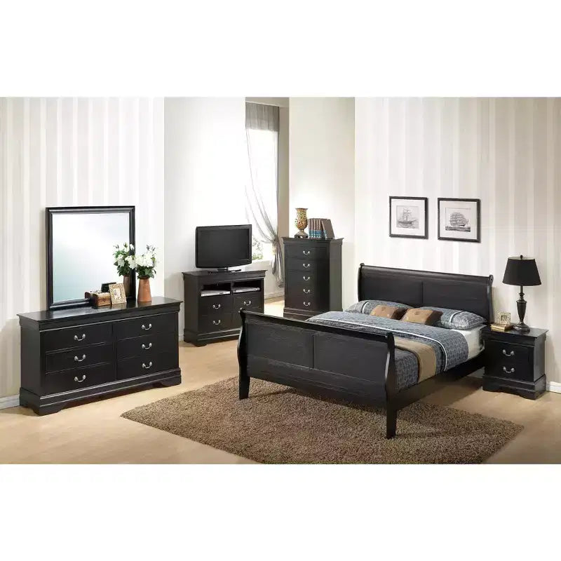 Lit traîneau complet Louis Philippe Passion Furniture avec haut pied de lit