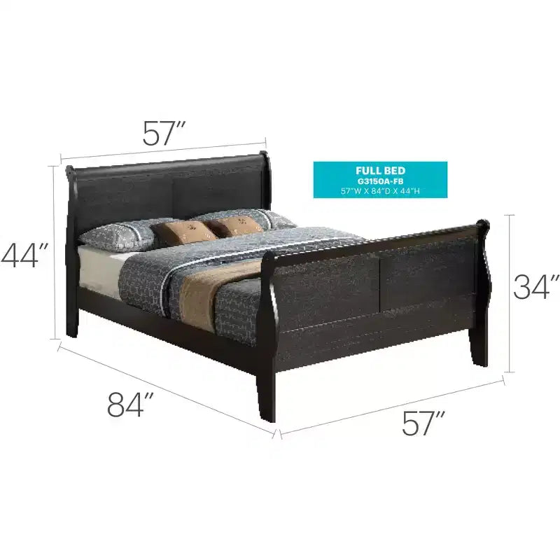 Lit traîneau complet Louis Philippe Passion Furniture avec haut pied de lit