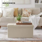 SONGMICS Banc de Rangement Ottoman 30 Pouces, Coffre de Rangement, Repose-Pieds, Supporte jusqu'à 300 kg, pour Chambre, Salon