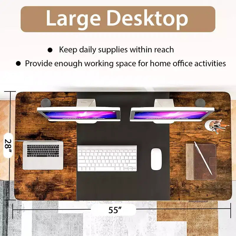 Bureau Debout Électrique Costway 140 cm x 71 cm, Hauteur Réglable, Assis-Debout, avec Port de Recharge USB, Naturel/Noir/Gris/Marron/Blanc