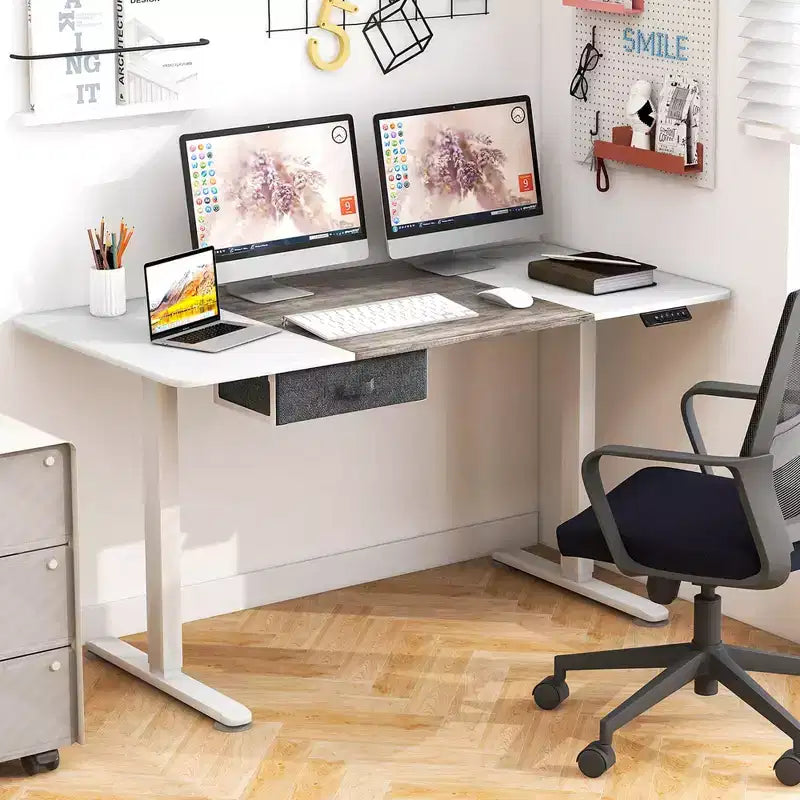Bureau Debout Électrique Costway 140 cm x 71 cm, Hauteur Réglable, Assis-Debout, avec Port de Recharge USB, Naturel/Noir/Gris/Marron/Blanc