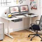 Bureau Debout Électrique Costway 140 cm x 71 cm, Hauteur Réglable, Assis-Debout, avec Port de Recharge USB, Naturel/Noir/Gris/Marron/Blanc