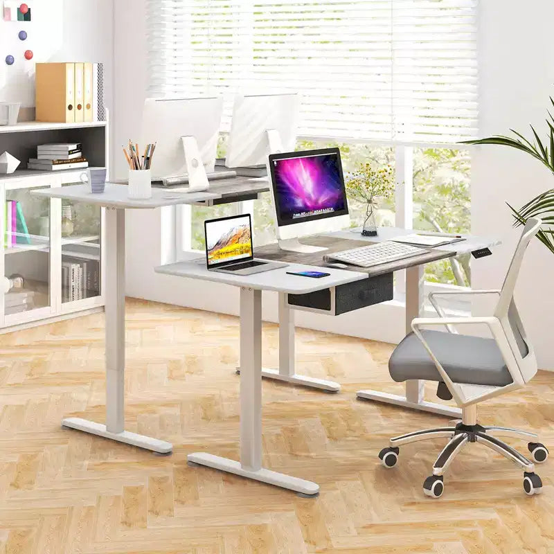 Bureau Debout Électrique Costway 140 cm x 71 cm, Hauteur Réglable, Assis-Debout, avec Port de Recharge USB, Naturel/Noir/Gris/Marron/Blanc