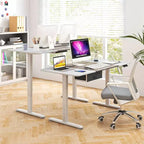 Bureau Debout Électrique Costway 140 cm x 71 cm, Hauteur Réglable, Assis-Debout, avec Port de Recharge USB, Naturel/Noir/Gris/Marron/Blanc
