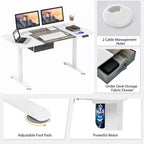 Bureau Debout Électrique Costway 140 cm x 71 cm, Hauteur Réglable, Assis-Debout, avec Port de Recharge USB, Naturel/Noir/Gris/Marron/Blanc