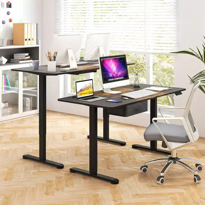 Bureau Debout Électrique Costway 140 cm x 71 cm, Hauteur Réglable, Assis-Debout, avec Port de Recharge USB, Naturel/Noir/Gris/Marron/Blanc