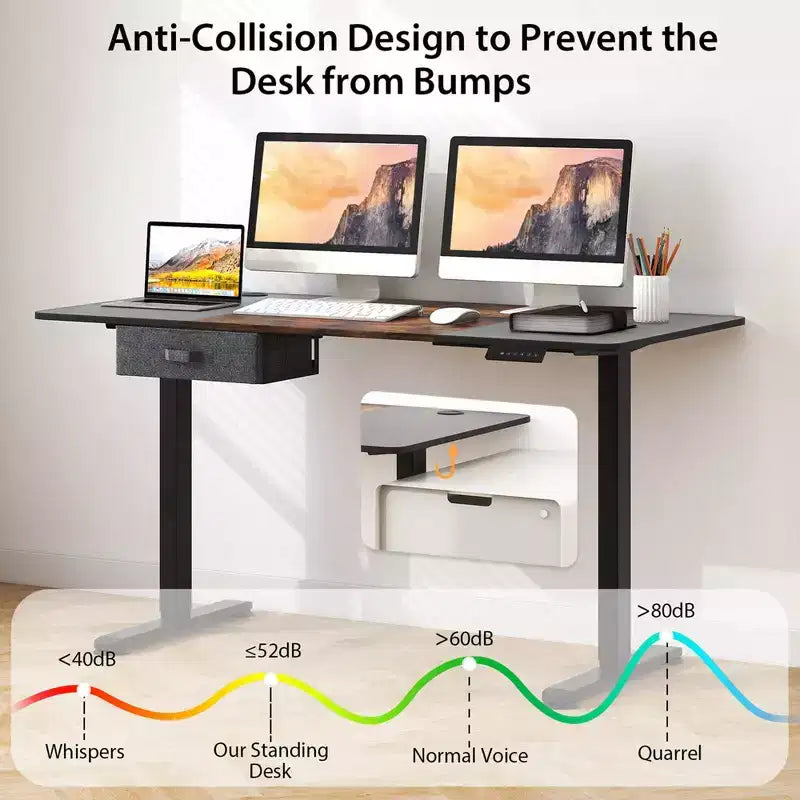 Bureau Debout Électrique Costway 140 cm x 71 cm, Hauteur Réglable, Assis-Debout, avec Port de Recharge USB, Naturel/Noir/Gris/Marron/Blanc